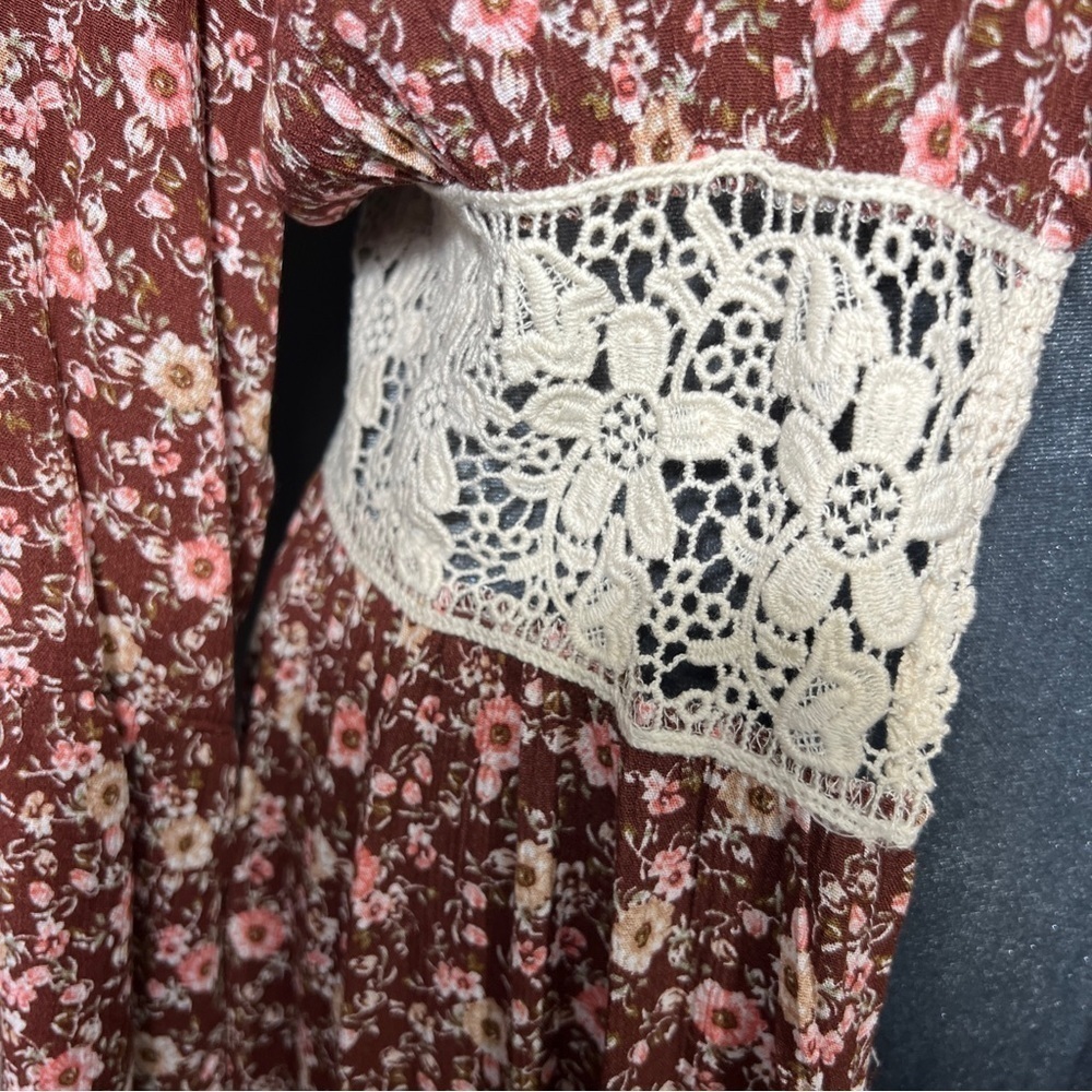 Vintage Jody California Cover Up Flower Print Flare Sleeve Womens Brown Sz L/XL - Picture 10 of 13